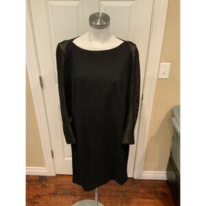 Akris Punto Black Long Mesh Sleeve Shift  Dress Size 12